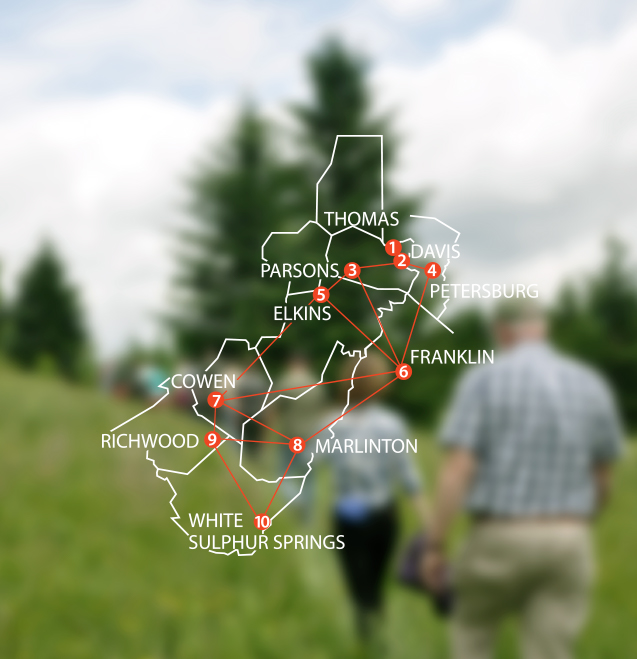 map showing connection between 10 towns