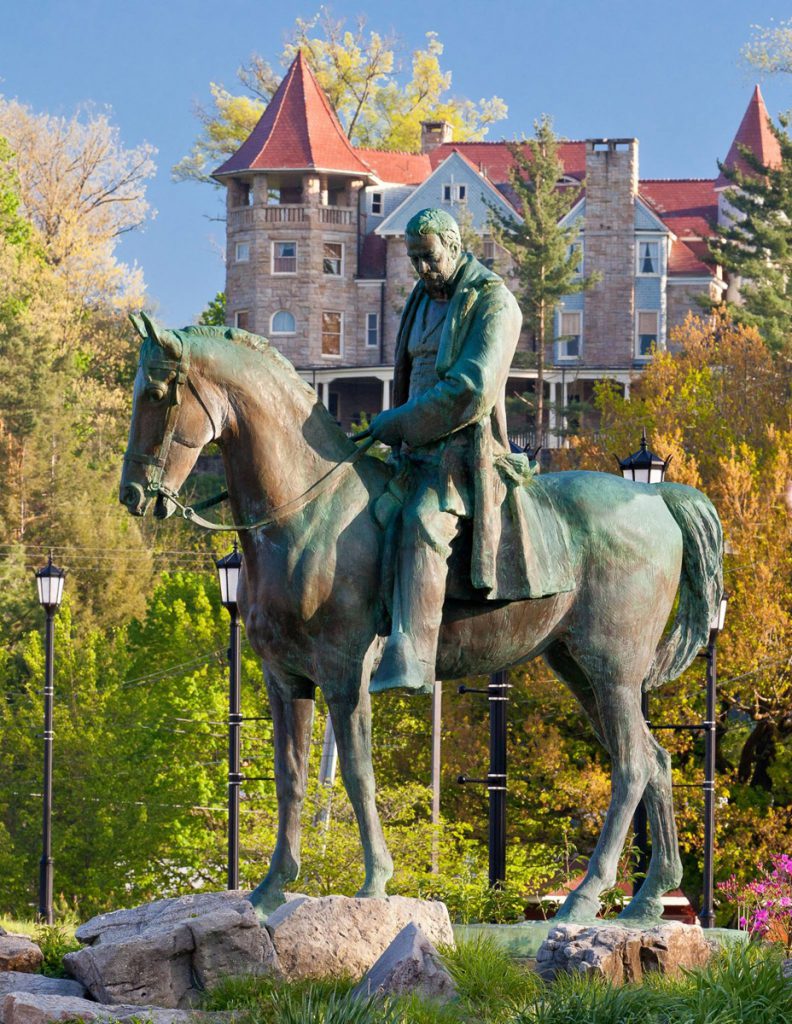The Iron Horse Statue is a larger-than-life-size bronze equestrian statue of Elkins benefactor, Sen. Henry Gassaway Davis mounted on a horse