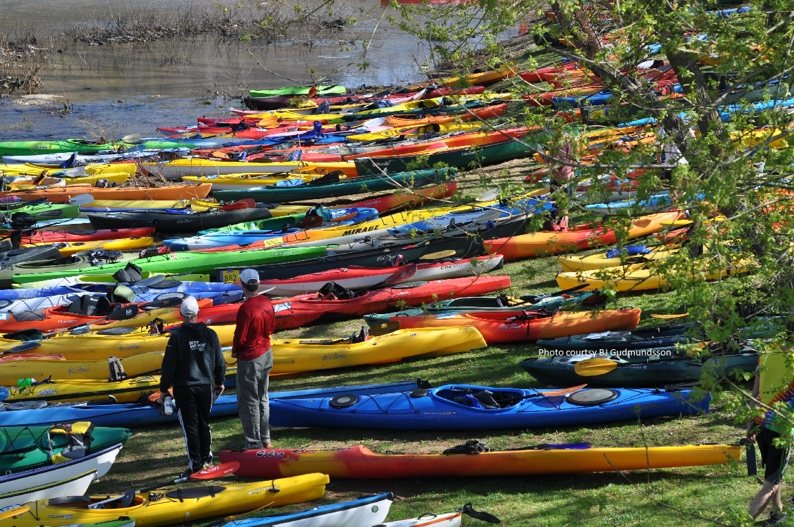 Kayaks prepared for the 2nd stage of the Great Greenbrier River Race.